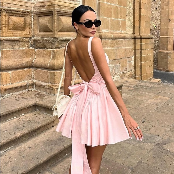 House of CB Florianne Soft Peach Bow Mini Dress - Picture 4 of 10